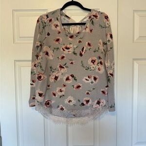 Lauren Conrad Pink Floral Sweater Size M